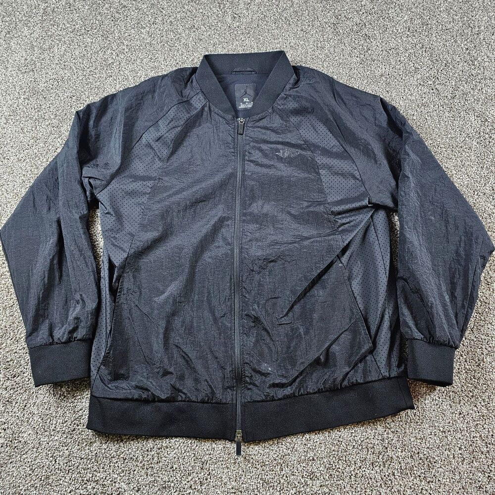 Nike Jordan Jacket Mens XL Black Windbreaker Full Zip Woven Wings Lightweight
